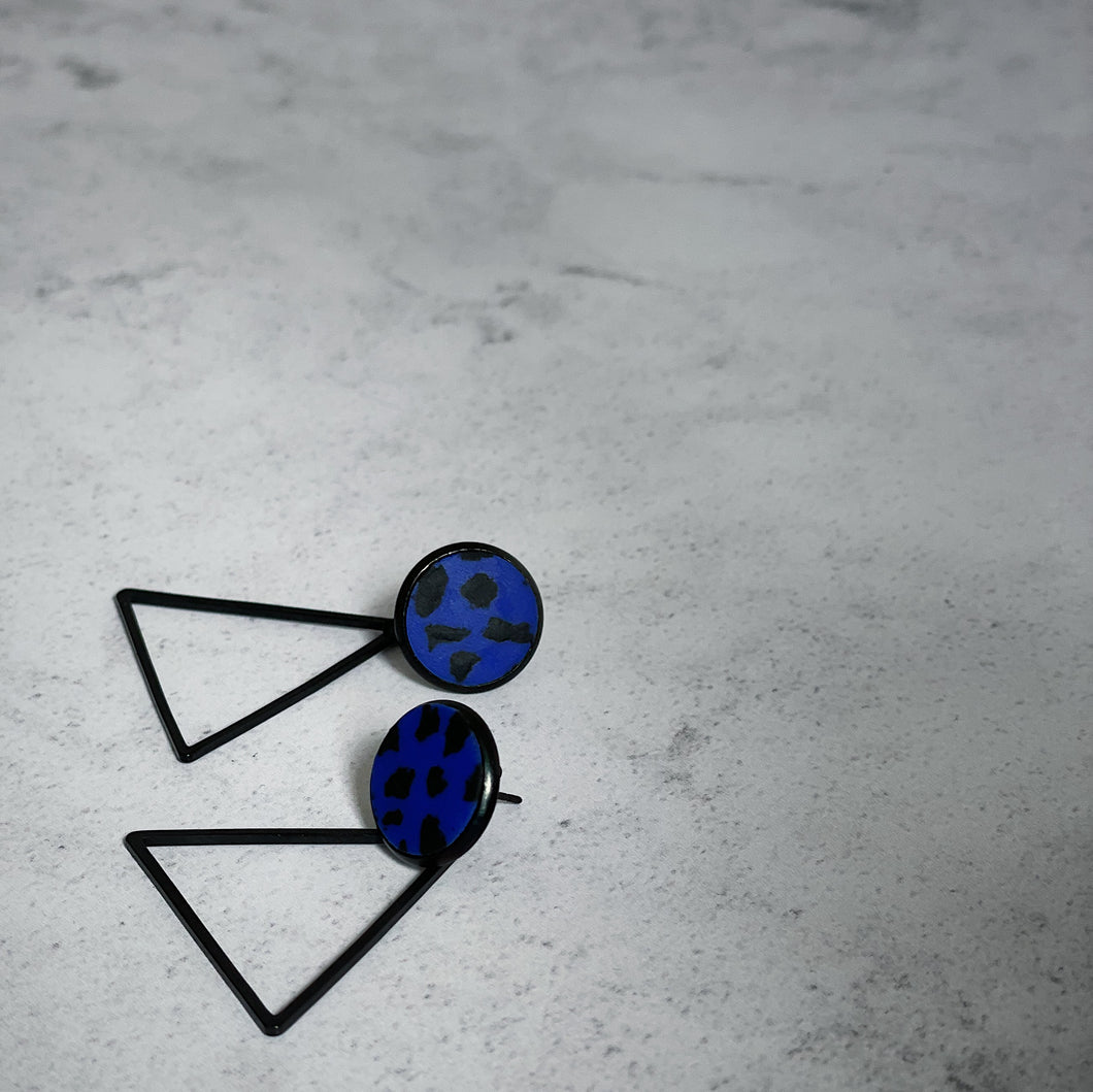 Blue Leopard Dangly Earrings