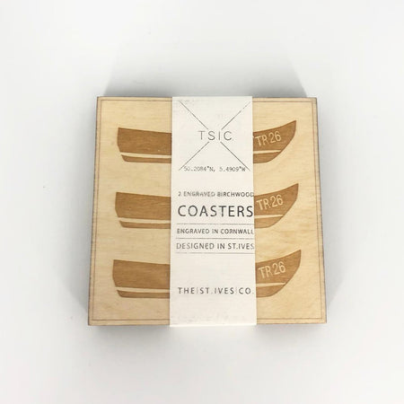 Original TSIC TR26 Boat engraved wooden Coasters // Pack of 2 - The St. Ives Co. Cornwall Cornish Souvenir Holiday beach Gift Unique One Of A Kind View Original Unique Stylish Souvenir