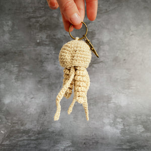 Cream Crochet Jellyfish Keyring Keys Cute Useful Car House New Home Sea Creature Eco Shop Souvenir Hand Produced Quality 