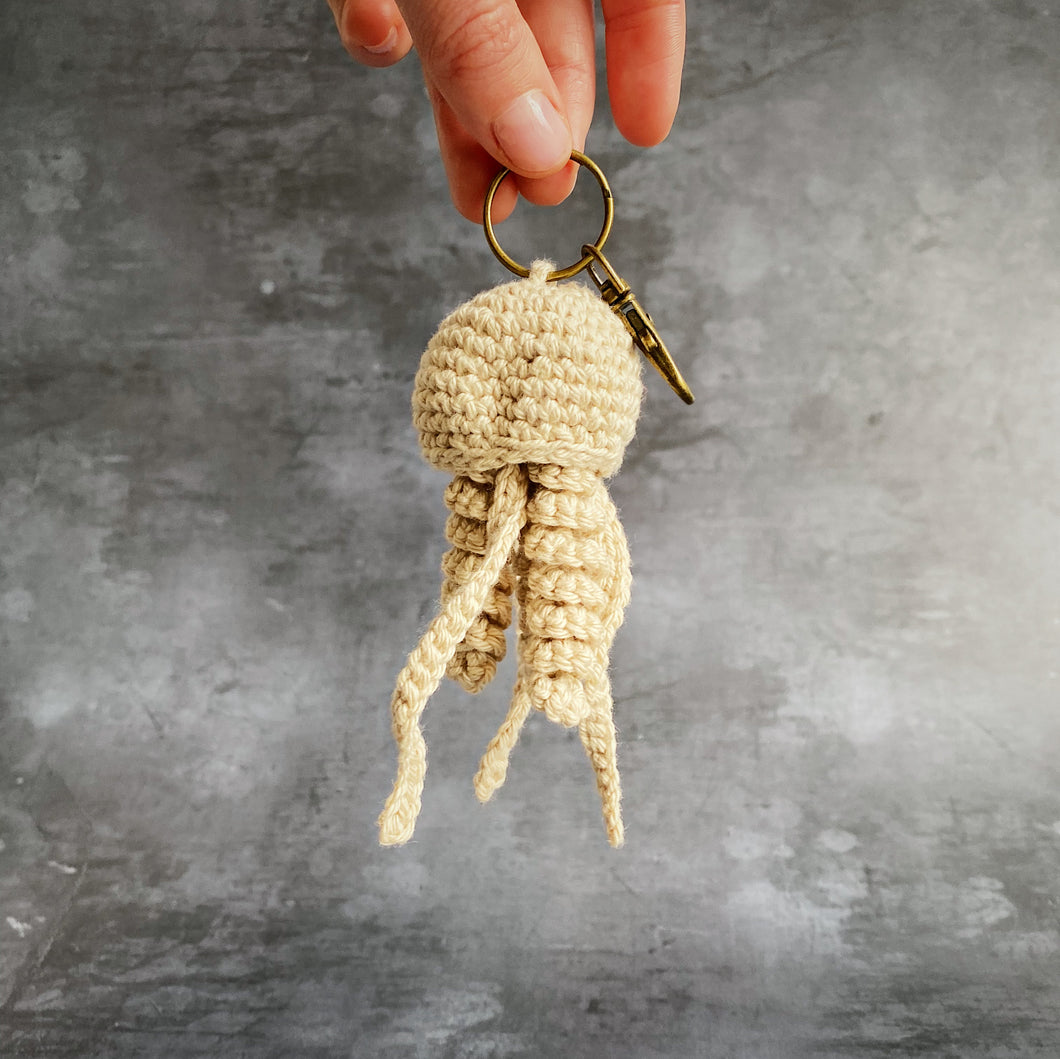 Cream Crochet Jellyfish Keyring Keys Cute Useful Car House New Home Sea Creature Eco Shop Souvenir Hand Produced Quality 