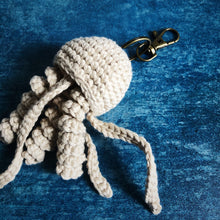 Load image into Gallery viewer, Grey Crochet Jellyfish Keyring Gift Cornish Souvenir Homemade Cotton Original Home Car Keys House Keys For Him For Her Quality Small Batch Independent
