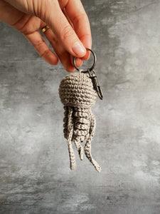 Grey Crochet Jellyfish Keyring Gift Cornish Souvenir Homemade Cotton Original Home Car Keys House Keys For Him For Her Quality Small Batch Independent
