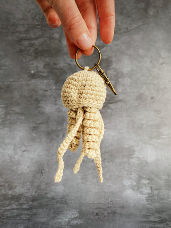 Cream Crochet Jellyfish Keyring Keys Cute Useful Car House New Home Sea Creature Eco Shop Souvenir Hand Produced Quality 
