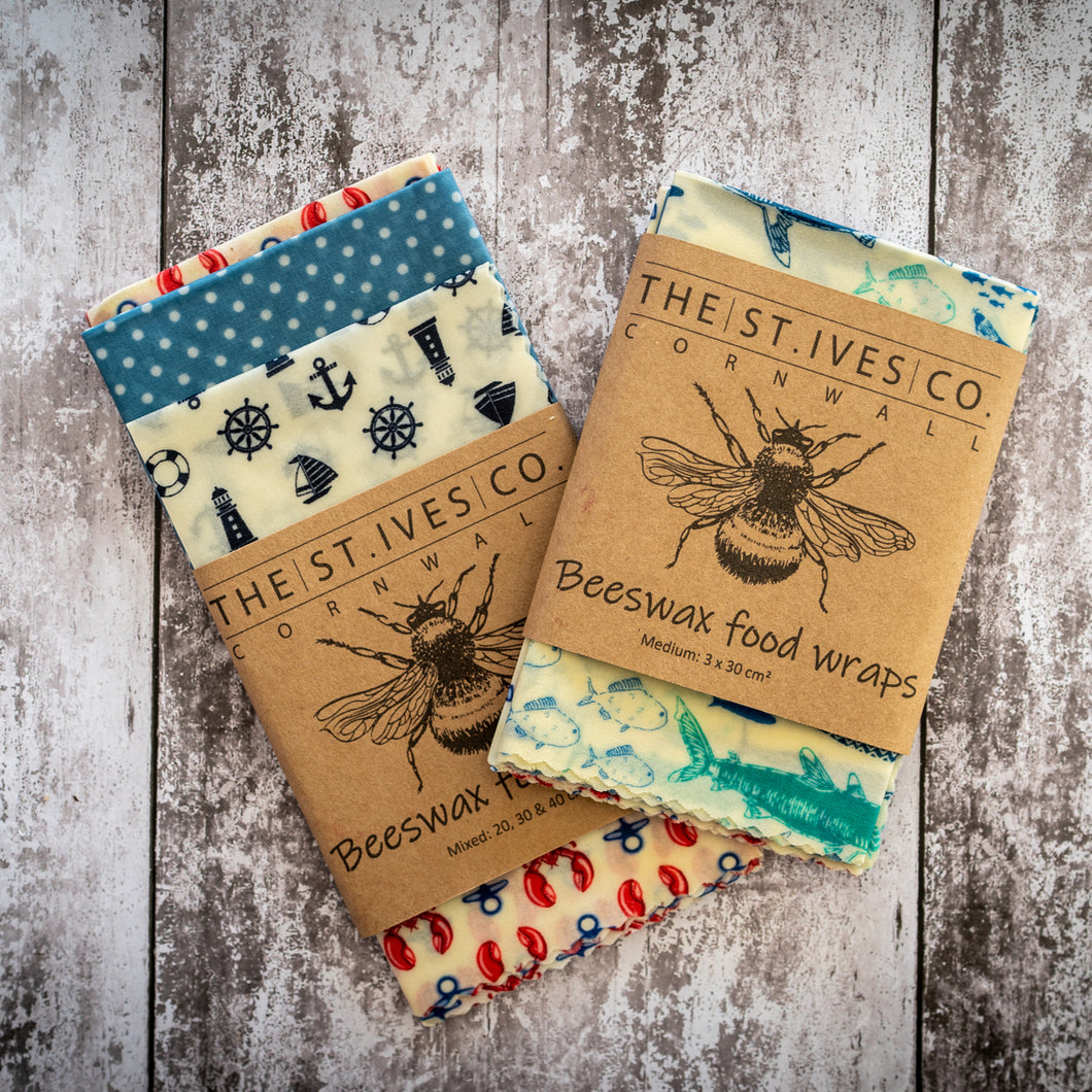 Bee Retro Food Wraps - The St. Ives Co. Cornwall Cornish Souvenir Holiday Souvenir Holiday Beach Food Fresh Hygiene Kitchen 