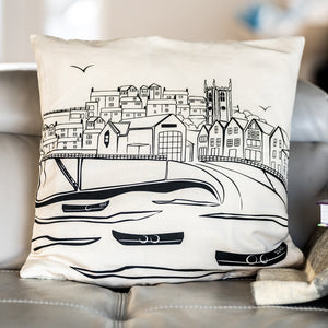 Lifeboat House St. Ives Cushion Cover - The St. Ives Co. Cornwall Cornish Souvenir Holiday beach Decor Illustrated View Town Best Quality 