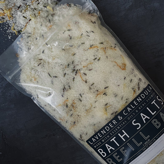 Lavender & calendula Refill Cornish Bath Salts- Made in Cornwall- Artisan small batch product- gift idea-souvenir- Self care indulgence.