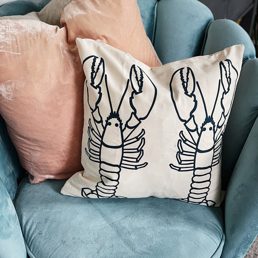 Lobster pair Cushion cover in dark teal-designed in St Ives-Cornwall- Perfect wedding or couples gift- souvenir 