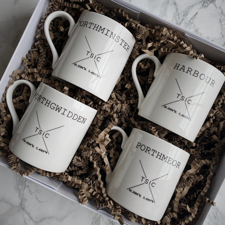 Happy Place Mug Cornish Hamper Beach Gift Souvenir Happy Best Quote laity China Cup Mug Tea Coffee Warm Cosy Unique Local One Of A Kind Logo TSIC St Ives Cornwall Cornish