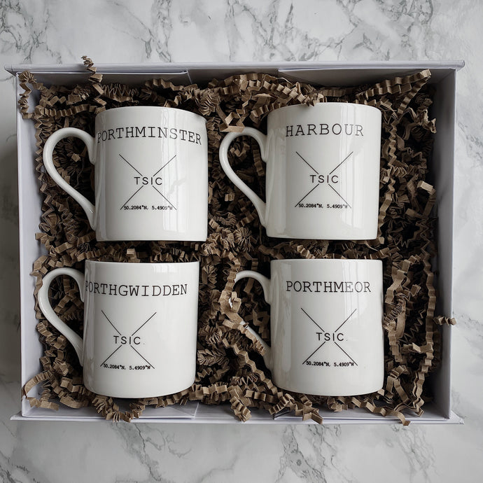 Happy Place Mug Cornish Hamper Beach Gift Souvenir Happy Best Quote laity China Cup Mug Tea Coffee Warm Cosy Unique Local One Of A Kind Logo TSIC St Ives Cornwall Cornish
