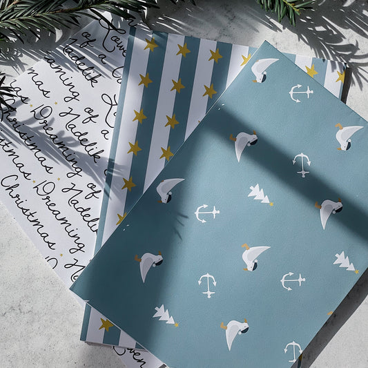 Dreaming of a Cornish Christmas Wrapping Paper Pack of 3 - The St. Ives Co.