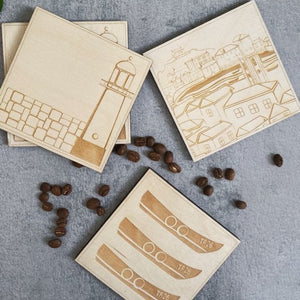 Original TSIC St. Ives View engraved wooden Coasters // Pack of 2 - The St. Ives Co. Cornwall Cornish Souvenir Holiday beach Gift Unique Souvenir One Of A Kind View Beautiful Seaside