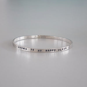 Original TSIC 'St. Ives is my Happy Place' Bangle - The St. Ives Co. Cornwall Cornish Souvenir Holiday beach For Her Quality Best Present Beautiful Unique One Of A Kind Silver