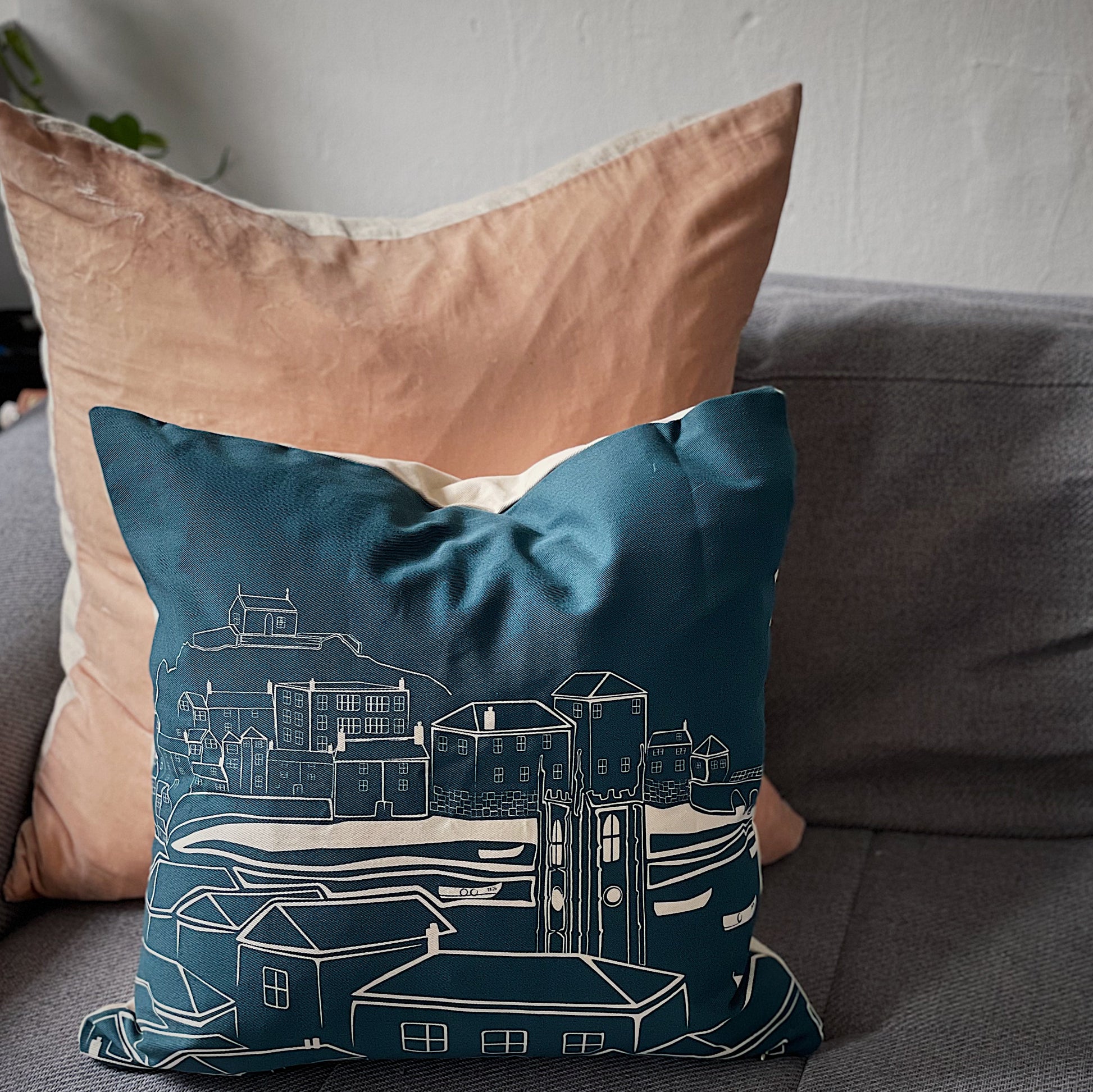 St Ives View Cushion cover in dark teal-exclusive. designed in St Ives- Gift-souvenir- Cornwall