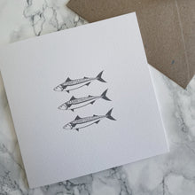 Load image into Gallery viewer, Three Mackerel Greeting Card - The St. Ives Co. Cornwall Cornish Souvenir Holiday beach Souvenir Holiday Beach Gift Personal Thank You Birthday Congratulations Memories Postcard 
